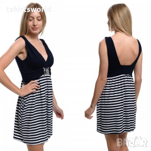 Нова дамска моряшка къса рокля с ефектен гръб и деколте, снимка 5 - Рокли - 28375605