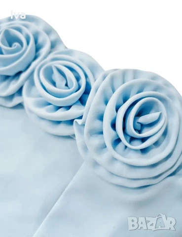 Светлосиня рокля с рози S и М размер – нежност и изящество, снимка 3 - Рокли - 51372817