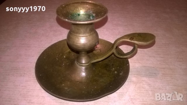 свещник-мед/месинг-внос франция-13х8см, снимка 5 - Антикварни и старинни предмети - 26802981