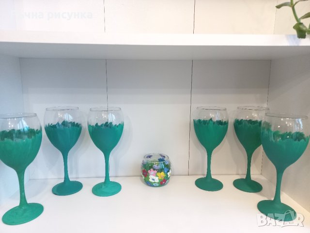 Комплекти чаши и кана в щрихи зелено, снимка 10 - Декорация за дома - 43741426