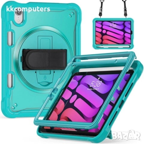 iPad mini 6 Heavy Duty Hybrid Tablet Case with Hand Grip & Strap TPU Силиконов Калъф и Протектор, снимка 5 - Калъфи, кейсове - 53004666