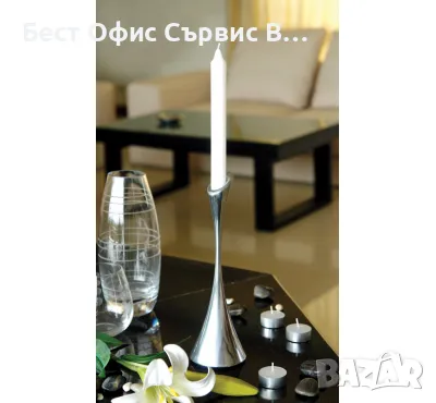 метален свещник дизайнерски, внесен от Дания, стабилен масивен хром метал, снимка 2 - Декорация за дома - 48355898