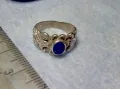 СТАРИНЕН АР НУВО ФЛОРАЛЕН СКЪПОЦЕНЕН СРЕБЪРЕН ПРЪСТЕН СРЕБРО ВИСОКА ПРОБА с ШЛИФОВАН ЛАЗУРИТ 25290, снимка 3