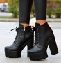 Боти на ток - черна кожа с черно ходило - 591, снимка 2