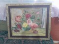 53х63см Стара Картина на платно рисувана с маслени бои цветя, снимка 2