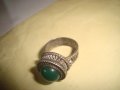 СРЕБЪРЕН СТАР 19 ВЕК ПРЪСТЕН с ГОЛЯМ ШЛИФОВАН КАМЪК ЗЕЛЕН АХАТ - СРЕБРО СТАРО ГРАДСКО БИЖУ 22478, снимка 11