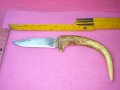 ПЕТКО ДЕНЕВ Неръждаем СТАР МАЙСТОРСКИ АВТОРСКИ ЛОВЕН НОЖ с ДРЪЖКА от ЕЛЕНОВ РОГ - РЪЧЕН УНИКАТ 43126, снимка 1