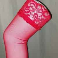 Ярко червени чорапи ликра с дантела и прашка от еластичен прозрачен тюл. , снимка 3 - Бельо - 43787735