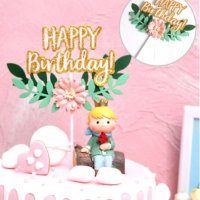 Happy Birthday с клонка листа и цвете картонен брокатен топер украса за торта рожден ден табела , снимка 2 - Други - 33597160