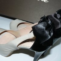 New Matic, Shoe Art, Lavorazione Artigiana бежаво/черно, панделка, висок ток 12см- 37 номер, 24.8см , снимка 8 - Дамски елегантни обувки - 28721899