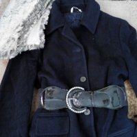 Черно палто с подарък яка, снимка 6 - Палта, манта - 26480624