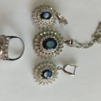 сребърен комплект със сини кристали , снимка 5 - Колиета, медальони, синджири - 43746342