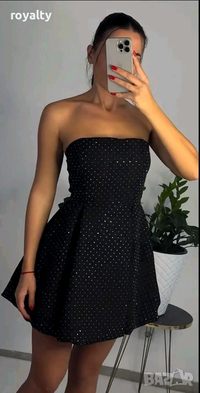 Черна Дамска Рокля с Камъни , снимка 1