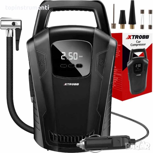 Компресор за гуми 12V, 10 бара, XTROBB с, фенерче, манометър и накрайници, снимка 1