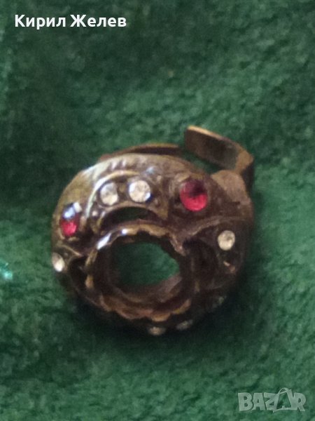 СТАРИНЕН ВЪЗРОЖДЕНСКИ ПРЪСТЕН САЧАН БРОНЗ УНИКАЛНА РЪЧНА МАЙСТОРСКА ИЗРАБОТКА с КАМЪНИ БИЖУ 17533, снимка 1
