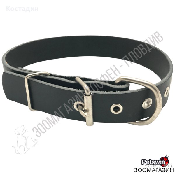 Усилен Нашийник за Куче - Естествена Кожа - Черен цвят - 8 размера, снимка 1