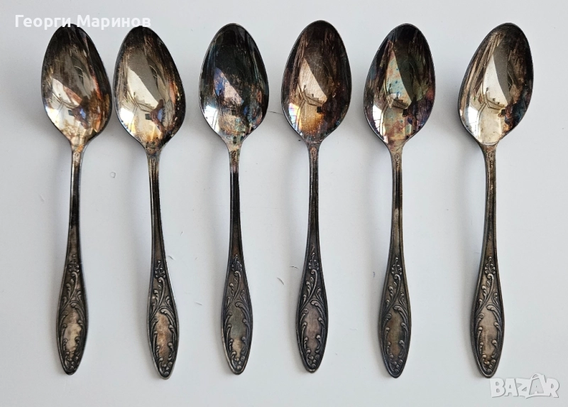 Посребрени лъжици за хранене, МНЦ, СССР, мелхиор, 18 см., снимка 1