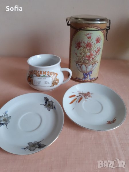 Колекция:Метална Кутия немска/Български порцелан Чинии/Чаша-70-90те, снимка 1