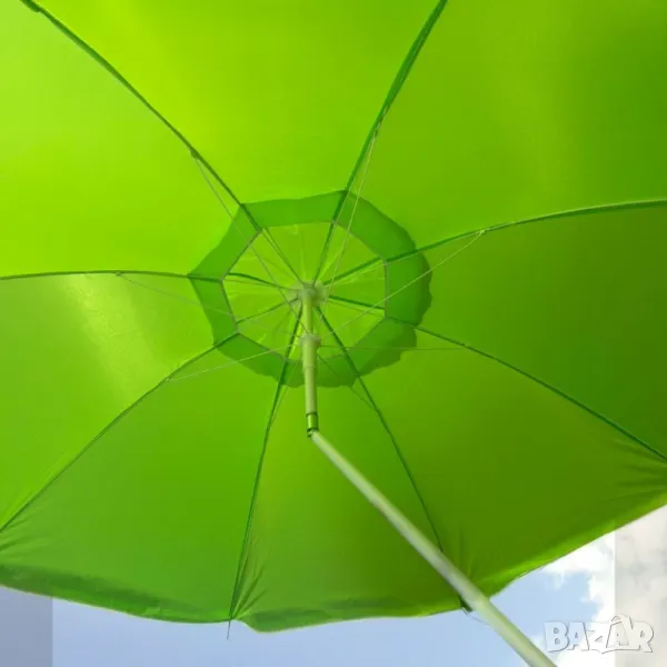 Кръгъл плажен чадър чупещ, зелен/син райе различни размери 1.7м, 2.00м, снимка 1