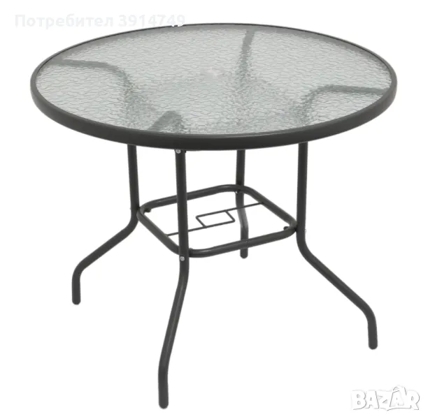 Маса, солидна, стабилна - тераса, двор, кръгла, 90 см диаметър, стъкло /стомана, опция чадър, НОВА, снимка 1