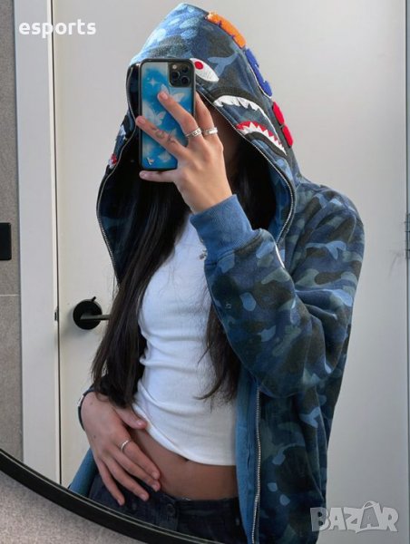 Унисекс суичър BAPE A Bathing Ape Blue Baby Shark Camo Син Камуфлаж, снимка 1