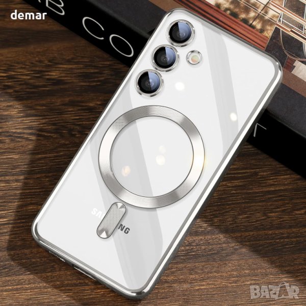 JUESHITUO Магнитен калъф за телефон Samsung S24, капак - сребрист титан, за жени, снимка 1