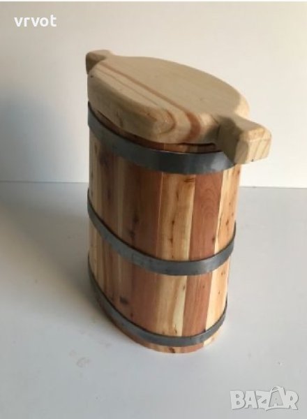 Дървено каче 1,5 л,елипса,подходящо за съхранение на сирине,туршия,кисело мляко,подправки и др., снимка 1