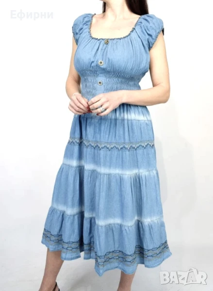 Памучна рокля, Синя рокля, Рокля тип деним, снимка 1