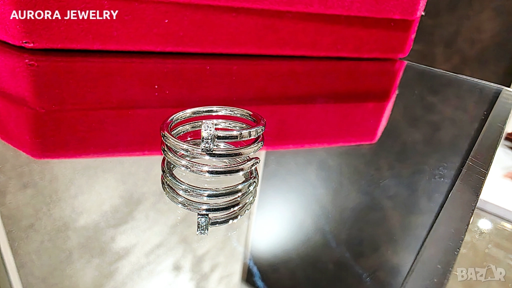 CARTIER Nail Juste un Clou Double White Gold Diamonds Пръстен Пирон, снимка 1