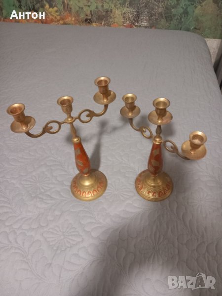 Свещници от месинг и дърво. Свещници от месинг. , снимка 1