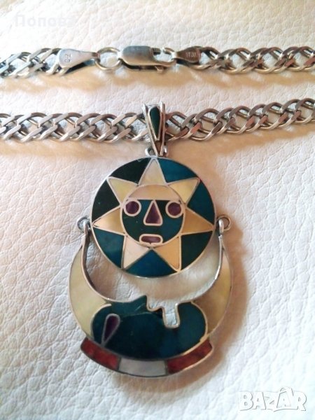 Уникален авторски сребърен медальон с естествени камъни+сребърен ланец, снимка 1