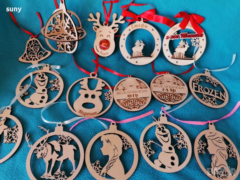 Коледни дървени играчки за елха, снимка 1