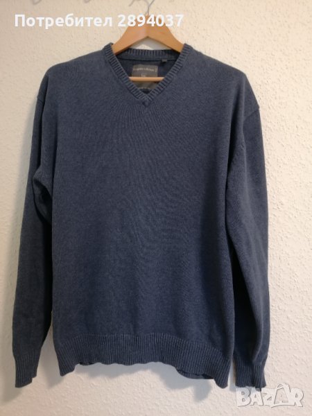 Тъмно син памучен пуловер с V образно  деколте Angelo Litrico, снимка 1