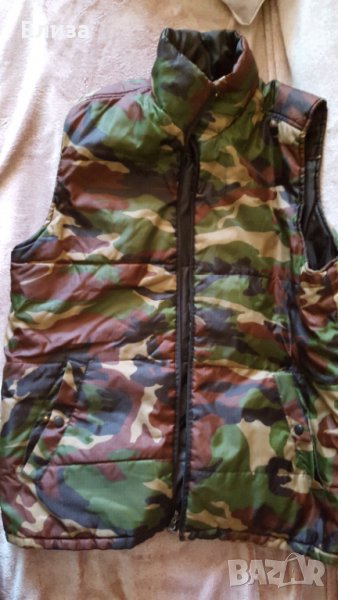 Макси дълъг торбест двулицев елек камуфлаж и черно, снимка 1