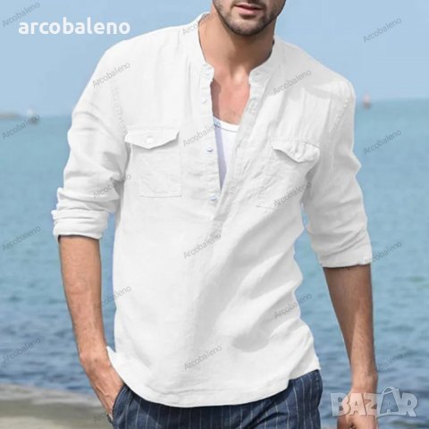 Мъжка едноцветна памучна риза с джобове, 3цвята , снимка 2 - Ризи - 39689168