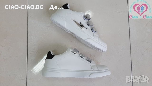 №39/40, Дамски маратонки BUONAROTTI бели със сребристи декорации и 3 велкро