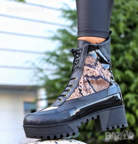 Равни боти - черни със змийски принт - BT2501, снимка 2 - Дамски боти - 34118213