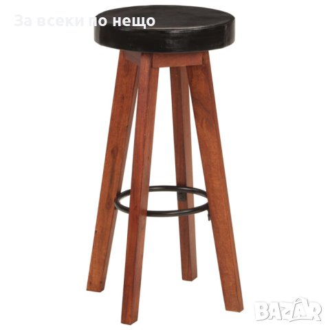 Бар табуретки 2 бр естествена кожа и акациево дърво масив, снимка 2 - Столове - 43483300