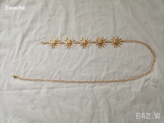 🌞 Дамски стилен колан-верижка-бижу със слънце в златист цвят , снимка 3 - Колани - 51196979