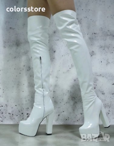 Чизми на ток - бял лак - GSB2, снимка 2 - Дамски ботуши - 43401993