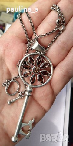 Винтидж / Раух топази / Зашеметяващо старо сребърно колие / проба 925 , снимка 4 - Колиета, медальони, синджири - 38292307