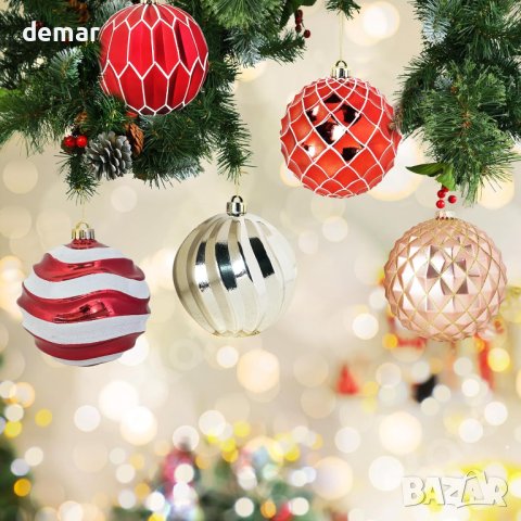 6 броя Коледна украса, Големи топки 150 мм, (червена мрежа), снимка 5 - Декорация за дома - 43141603