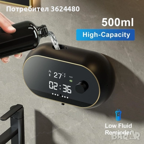 Стенен Диспенсър за Сапун 500 мл – Час и  C/F Термометър 4496, снимка 8 - Други стоки за дома - 52554434