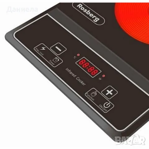 Котлон Rosberg R51445O, 2000W, Кристална плоча с инфрачервен нагревател, 26х26см., LED екран, снимка 4 - Котлони - 50260121