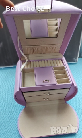 Vlando 3-етажна Кутия за Бижута с Огледало – Виолетова, снимка 8 - Бижутерийни комплекти - 52731863