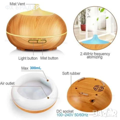 Ароматерапевтичен дифузер и овлажнител за въздух светло дърво 500ml, снимка 5 - Овлажнители и пречистватели за въздух - 48763388