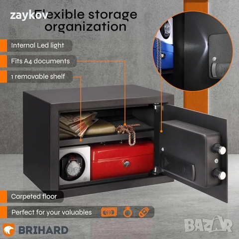 биометричен сейф 25x35x25см, черна стомана, пръстов отпечатък и цифрова клавиатура, снимка 4 - Друга електроника - 53478202