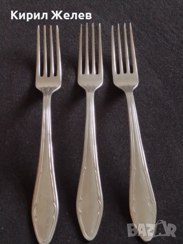 Три красиви вилици от соца здрави с печат П.ДЕНЕВ НЕРЪЖДАВЕЙКА перфектно състояние 33353, снимка 2 - Прибори за хранене, готвене и сервиране - 43813462