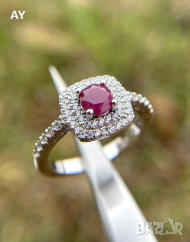 Сребърен пръстен с естествен рубин, снимка 5 - Пръстени - 43523514