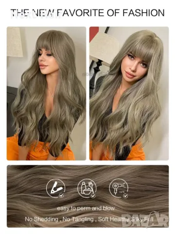 Тъмно руса перука с бретон, снимка 5 - Аксесоари за коса - 48465354